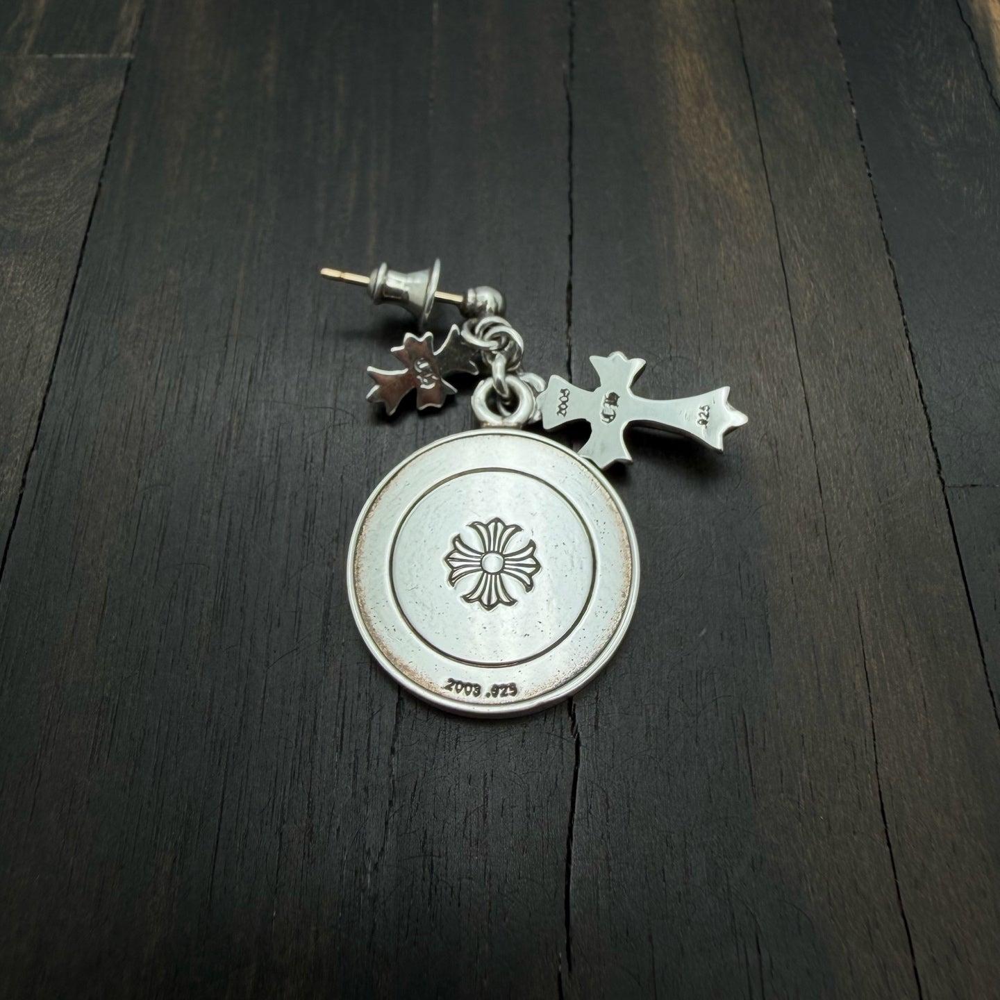 3-Motif Angel Medallion Stud Earring
