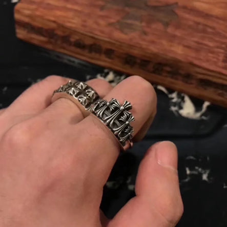 Silver Triple Cross Crown Ring