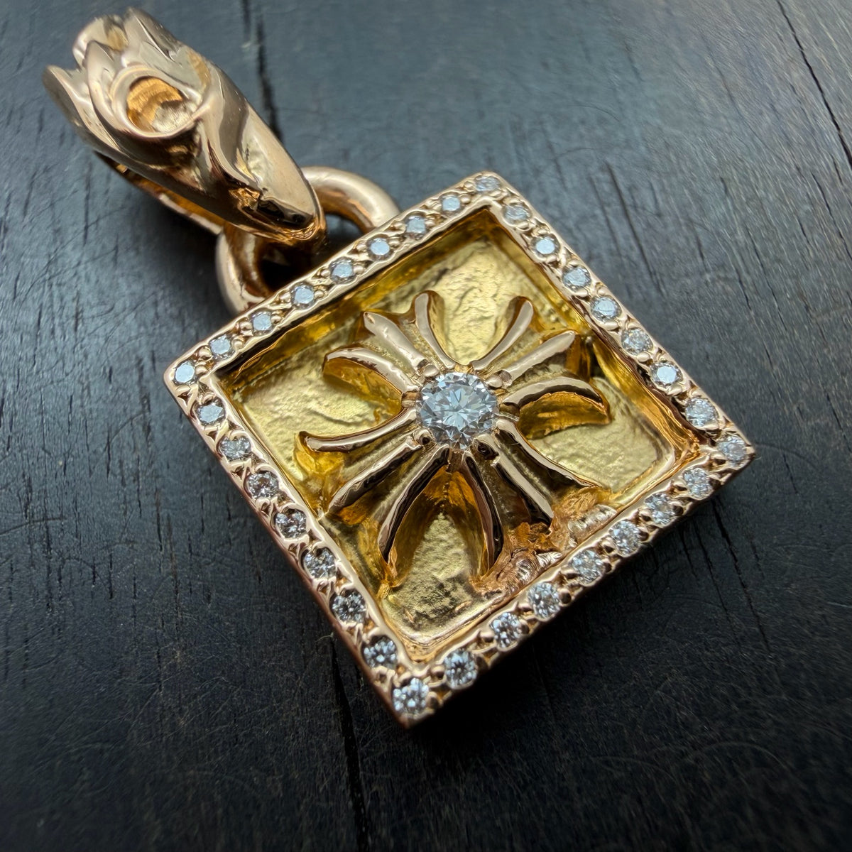 22K Full Diamond Square Cross Pendant
