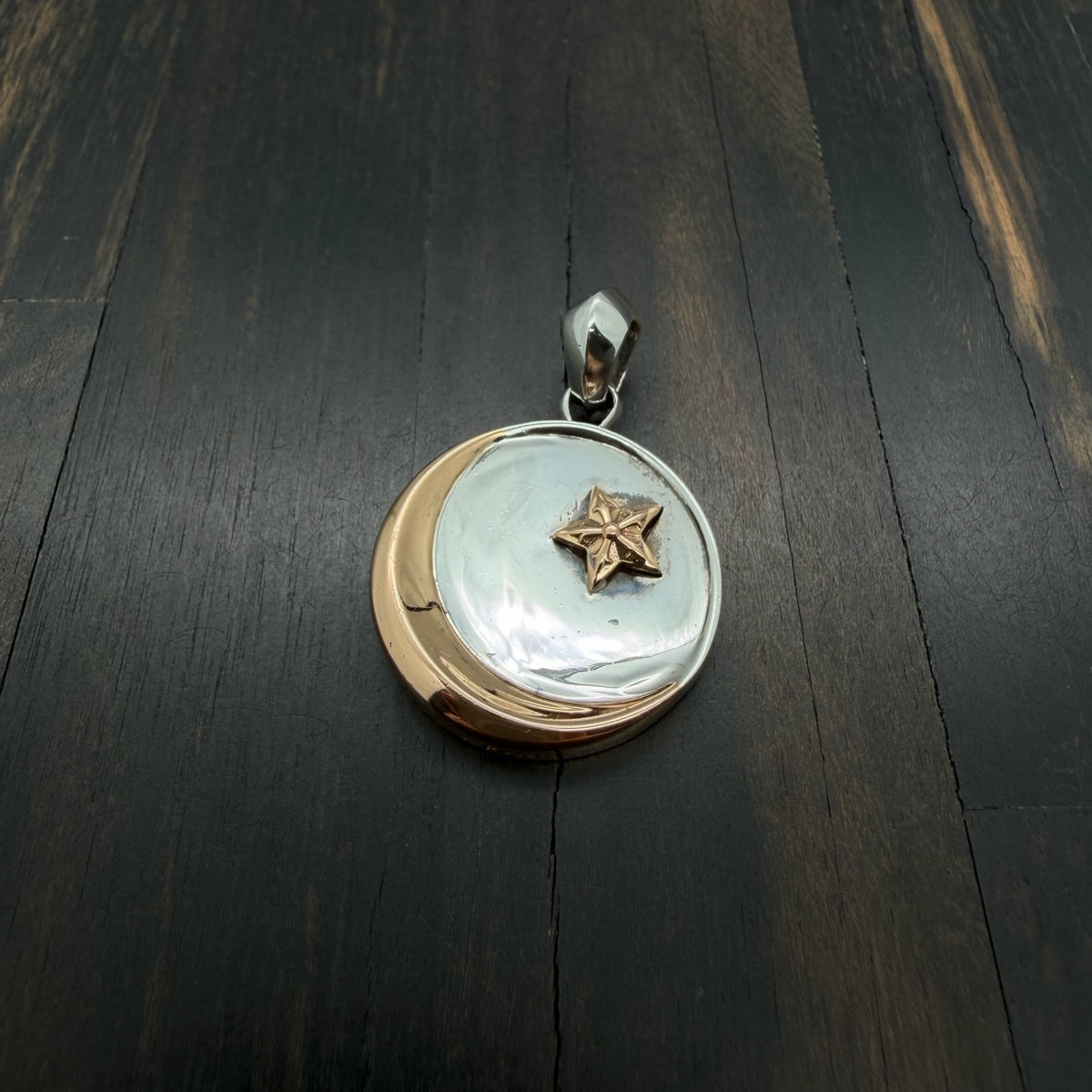 22K Gold & 925 Silver Star-Moon DIsc Pendant