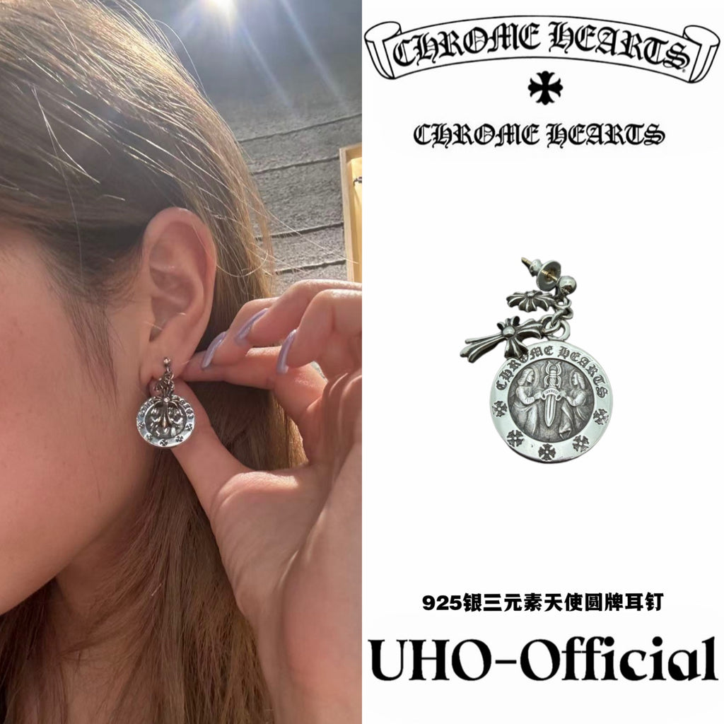 3-Motif Angel Medallion Stud Earring