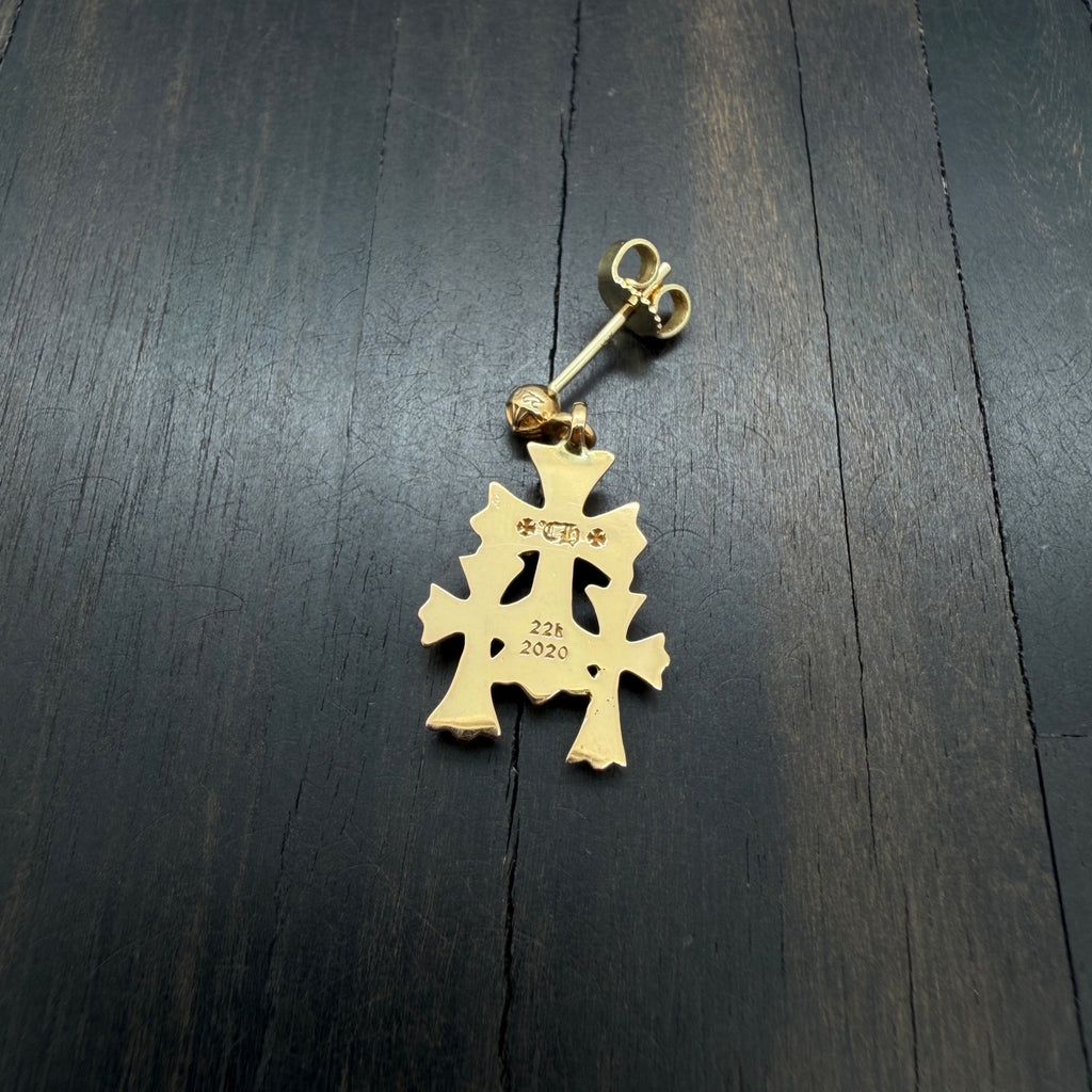 22K Gold Full Diamond Triple Cross Drop Earring
