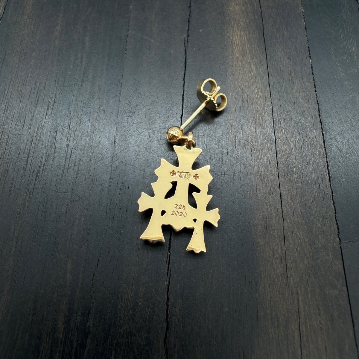 22K Gold Full Diamond Triple Cross Drop Earring