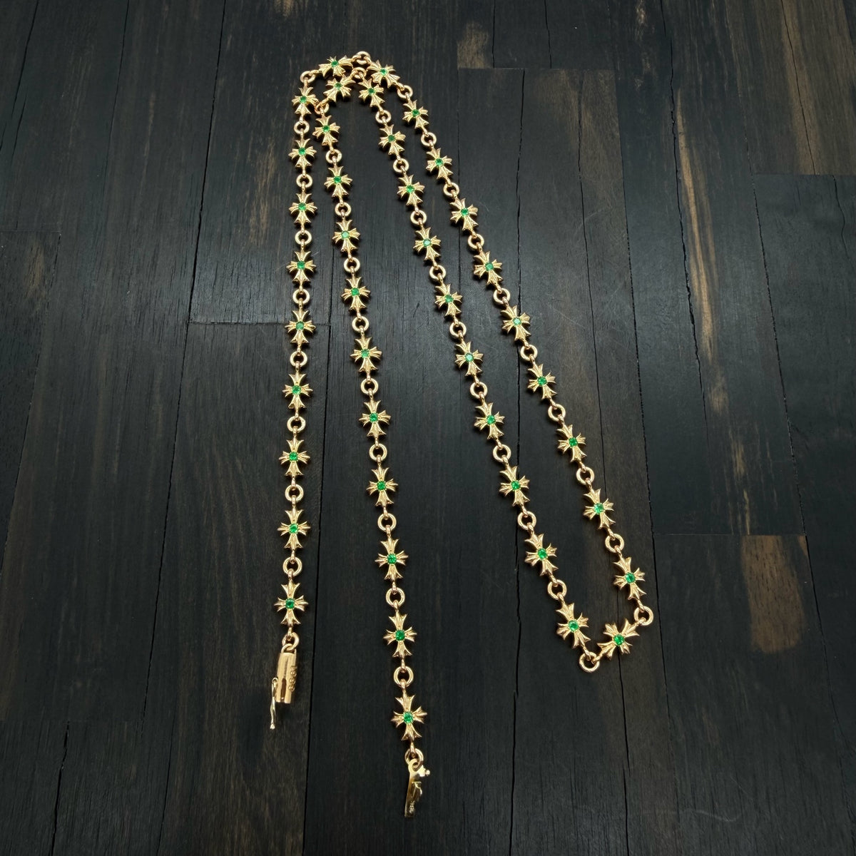 22K Gold Green Diamond Cross Necklace