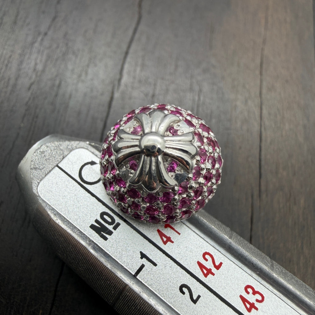 Pink-Pave Cross Button Earring