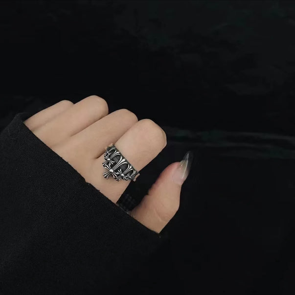 Silver Triple Cross Crown Ring