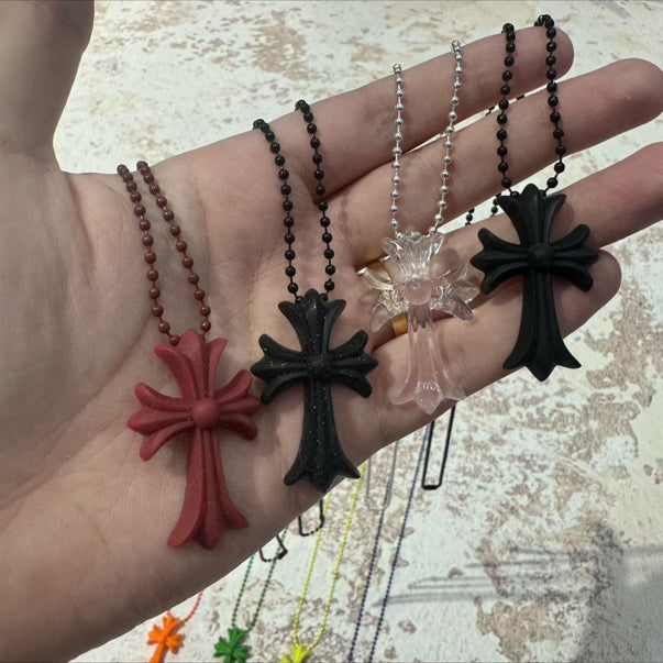 Burgundy Resin Cross Pendant Necklace