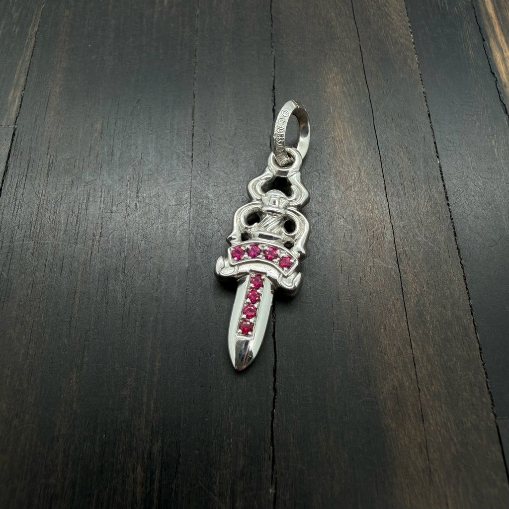 18K White Gold Pink Diamond Dagger Pendant