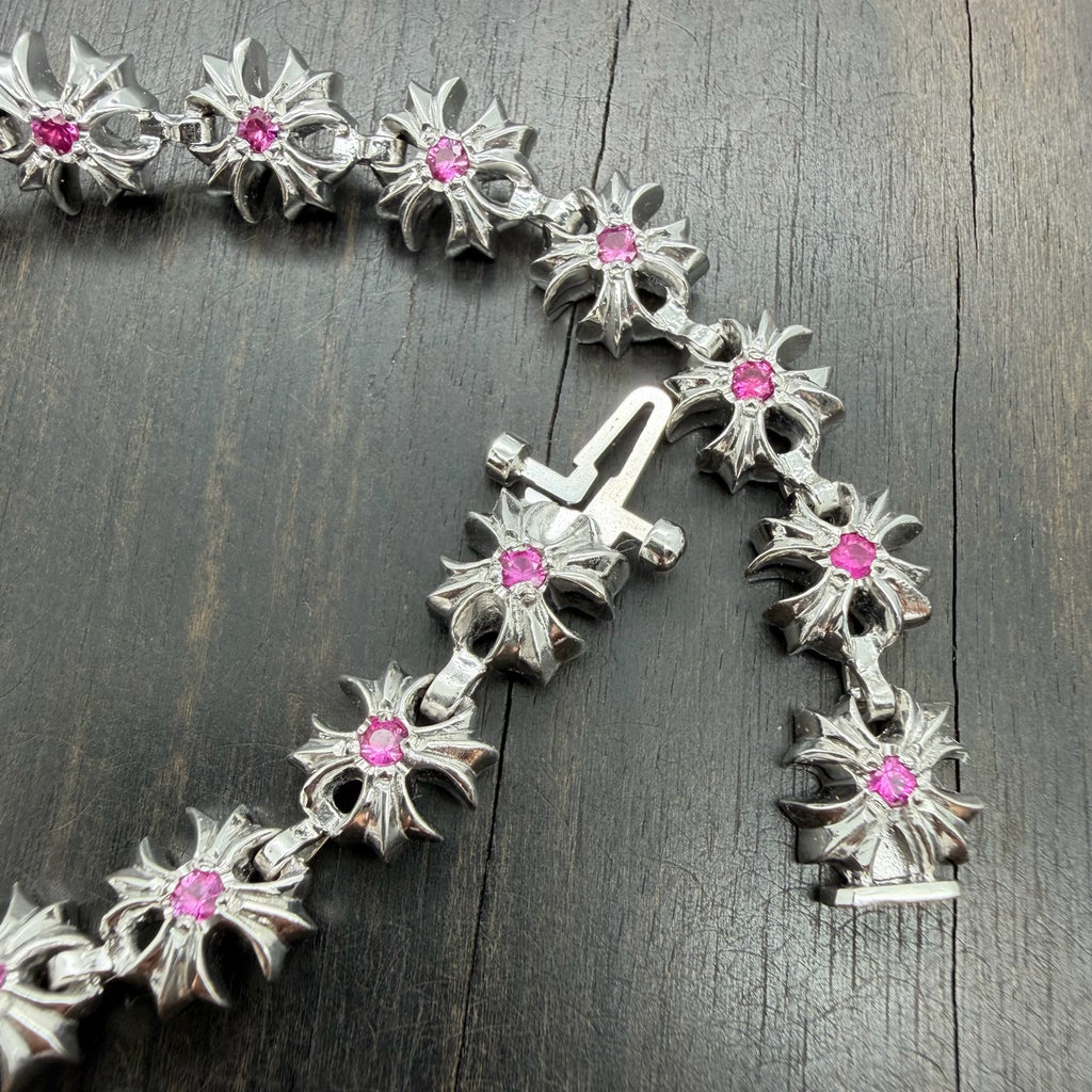 18K White Gold Pink Stone Bracelet