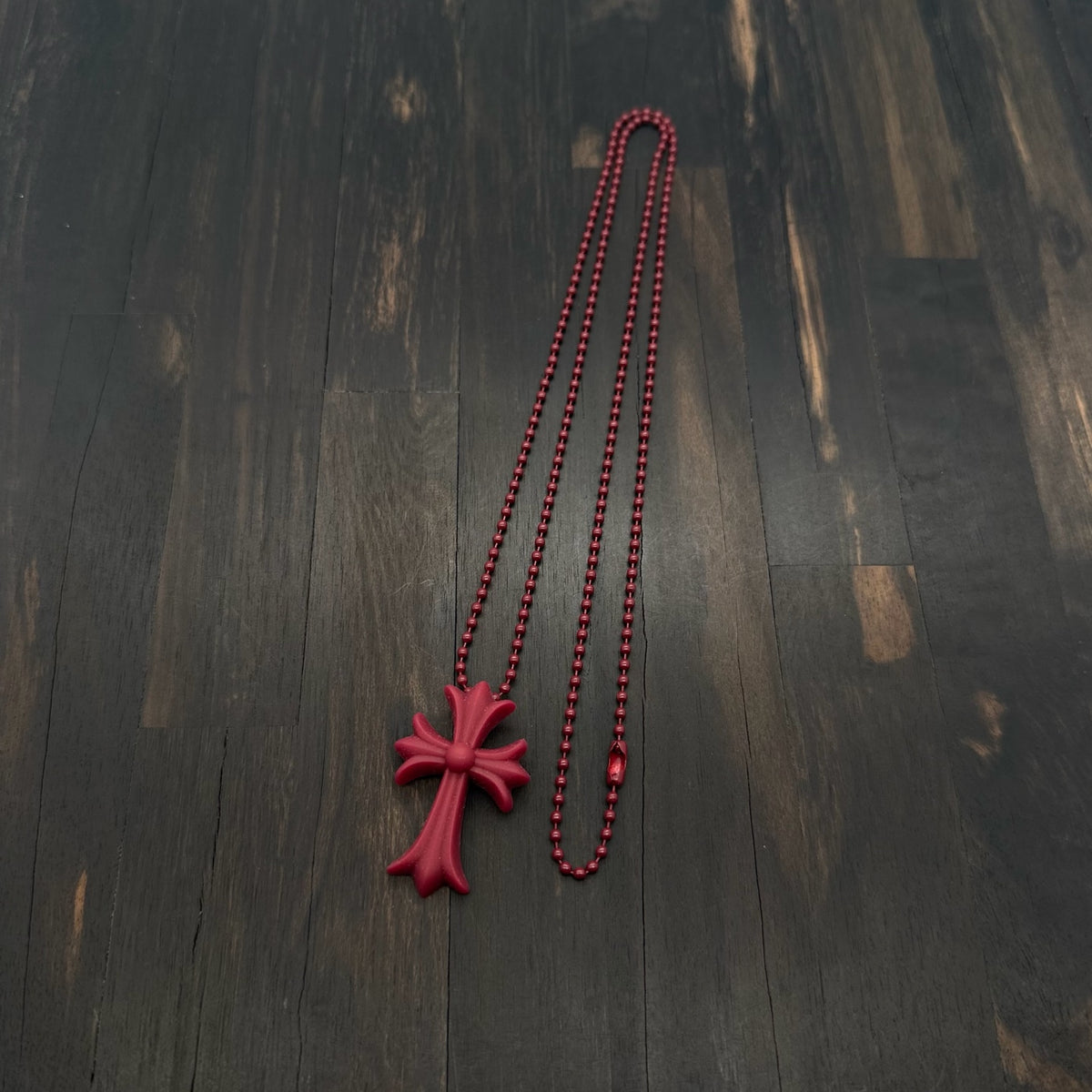 Burgundy Resin Cross Pendant Necklace