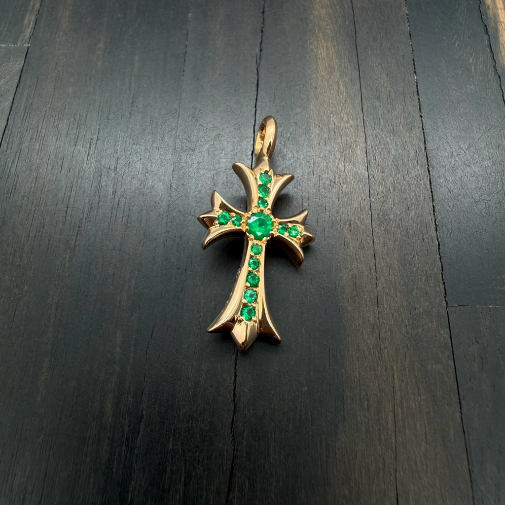 22K Gold Emerald Tiny Cross Pendant
